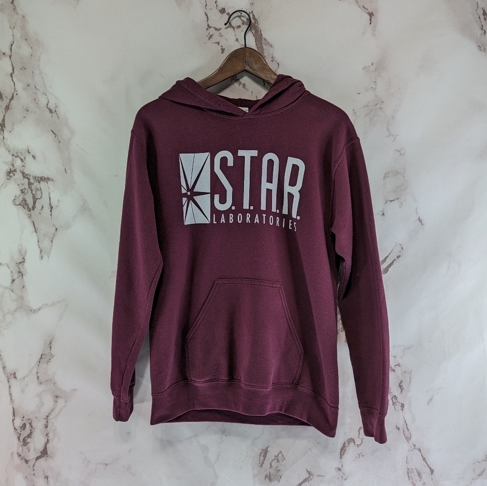 STAR Laboratories Hoodie Mens Small Dark Red DC Comic Labs Sweatshirt